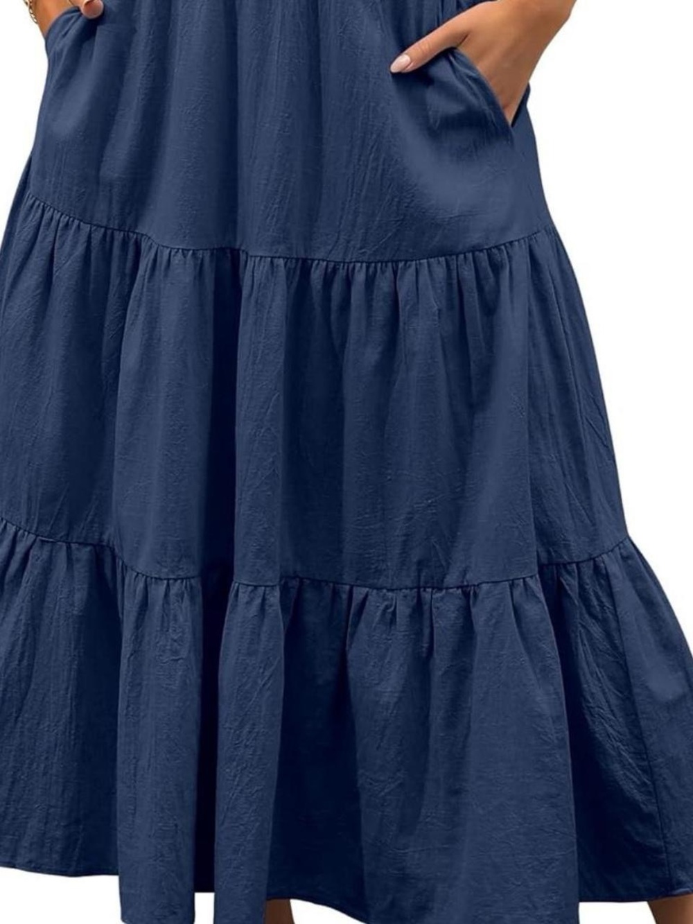 Navy Tiered Midi Dress with Pockets